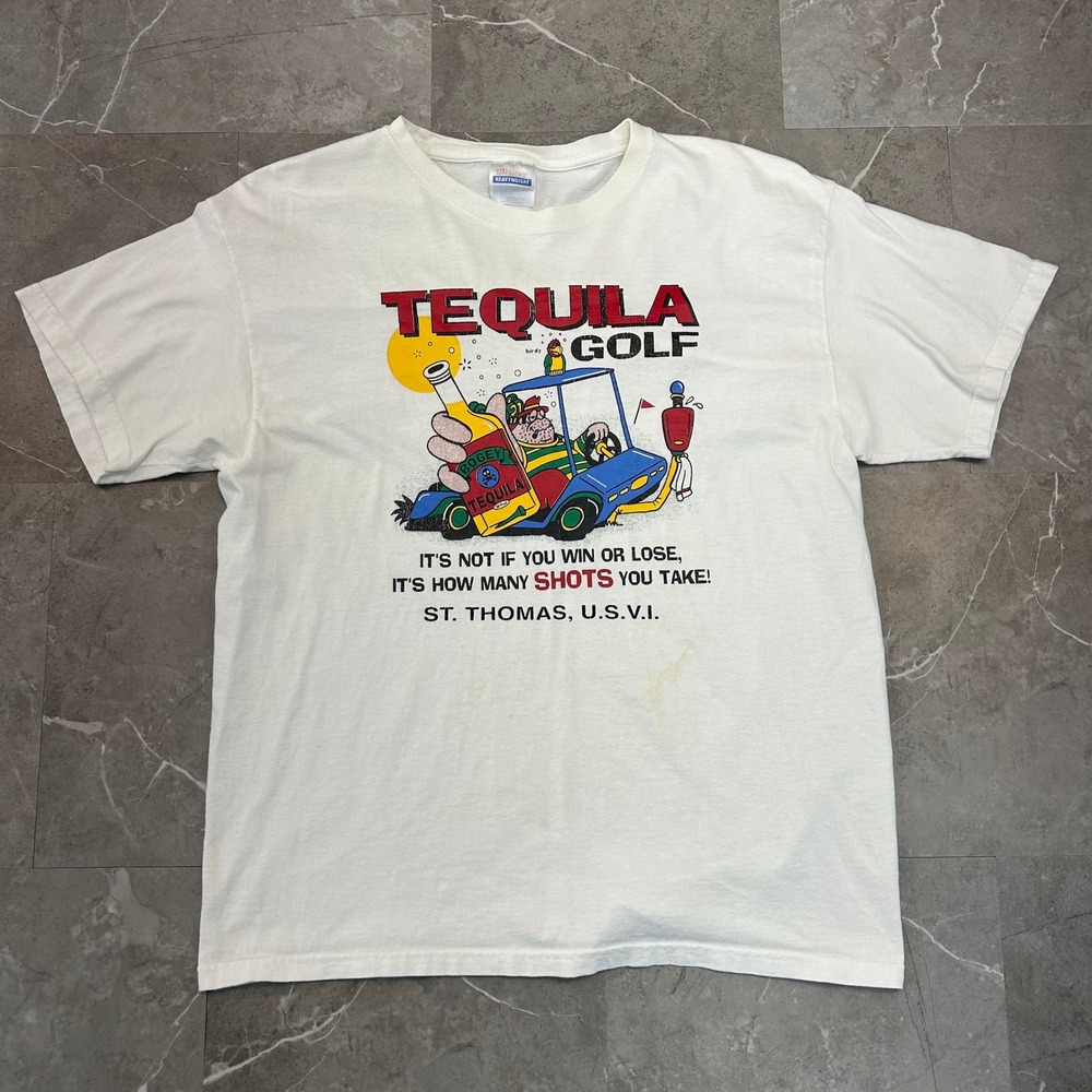 Vintage Tequila Golf Graphic Tee Mens Large St Thomas Virgin Islands Golfing